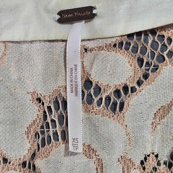 Free People Lace Mini Dress Beige XS Feminine Romantic Boho Chic Cottage core - Picture 12 of 14